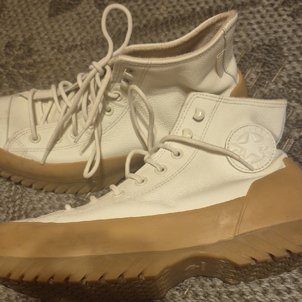 Converse High-Top Sneakers in White and Tan